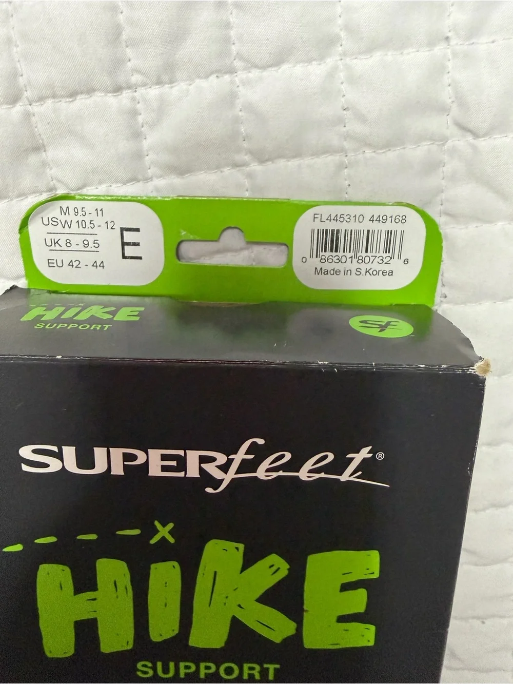 Superfeet Hike Support Insoles Size E New in Box Men 9.5-11